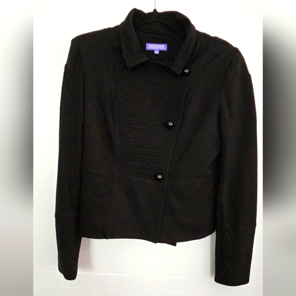 Vivienne Tam Womens Size 10 Moto Cropped Blazer/Jacket Black Button Front